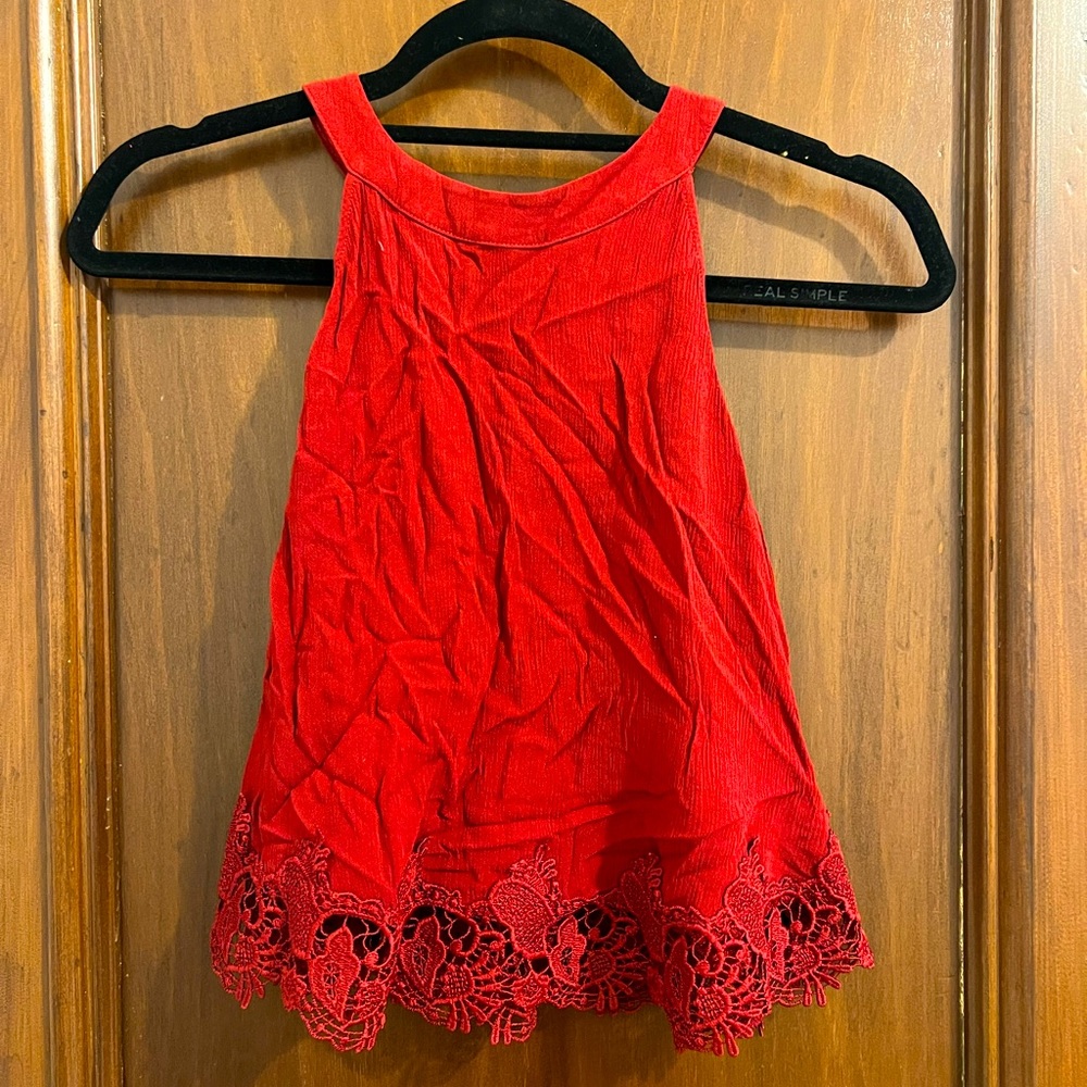 Maroon/red lace-bottomed top